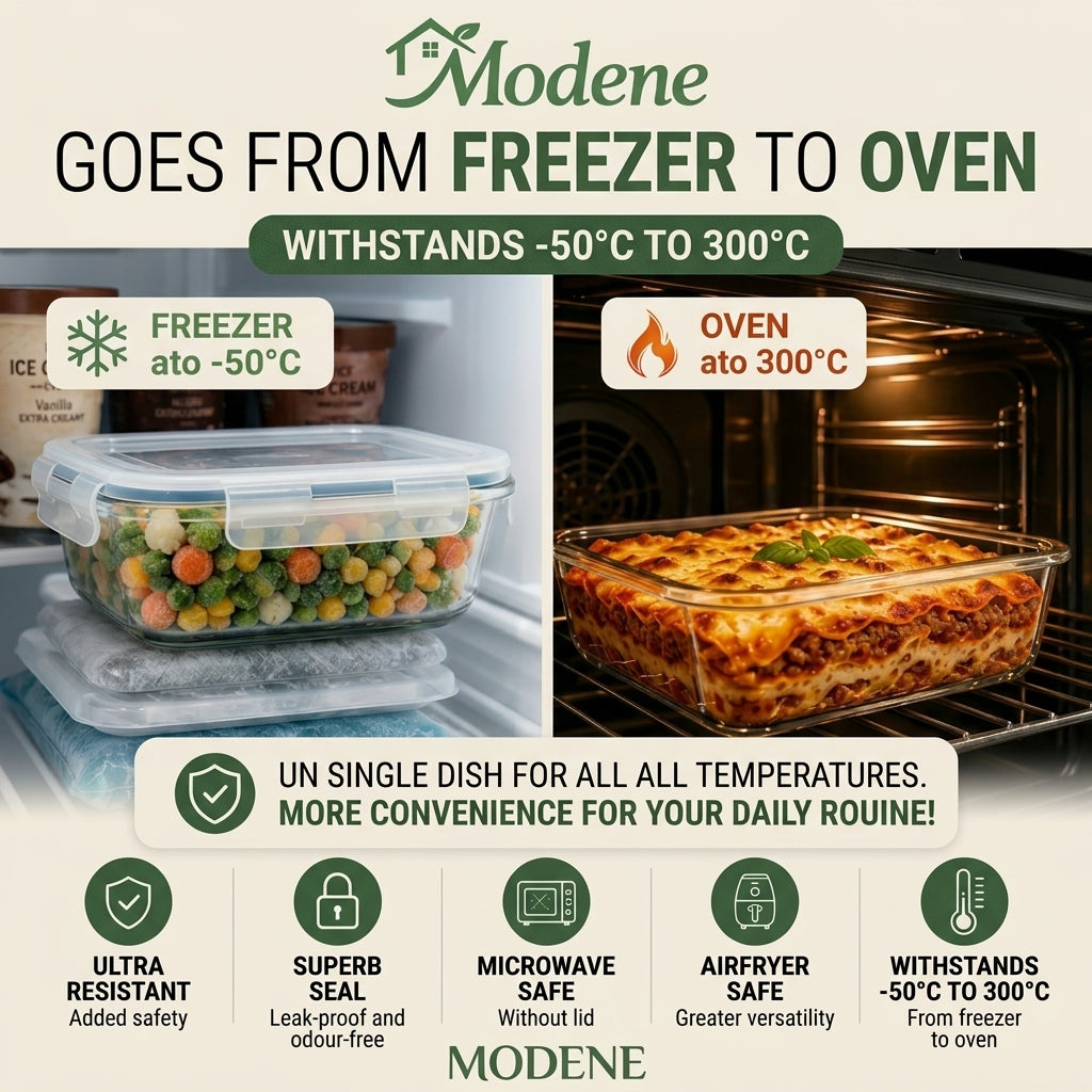 [BUY 5 GET 5] Pack Glass Food Container - Meal Prep, Oven, Microwave & Air Fryer Safe with 4 Secure Locking Clips