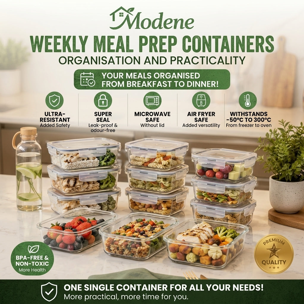 [BUY 5 GET 5] Pack Glass Food Container - Meal Prep, Oven, Microwave & Air Fryer Safe with 4 Secure Locking Clips