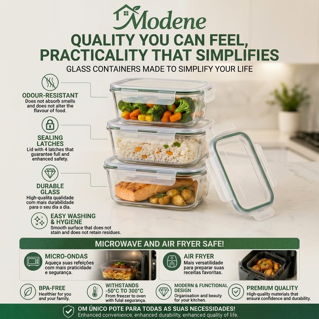 [BUY 5 GET 5] Pack Glass Food Container - Meal Prep, Oven, Microwave & Air Fryer Safe with 4 Secure Locking Clips